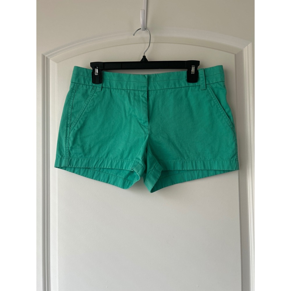 J.Crew Chino Shorts Womens 6 Teal Green Cotton Twill Mid Rise Preppy Casual